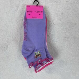 Betsey Johnson Womens Quarter Crew Socks 6 Pair Pink Purple White Gray Size 5-10